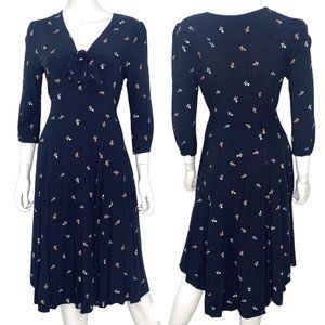 Anthropologie Navy Floral Midi Dress